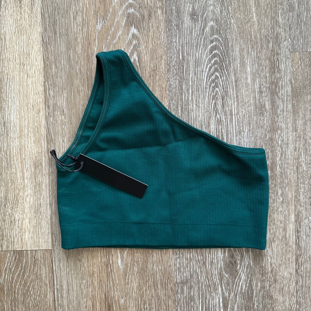 SET ACTIVE NWT Asymmetric Sports Bra Deep Green SIZE EXTRA SMALL Activewear Yoga - Picture 2 of 5